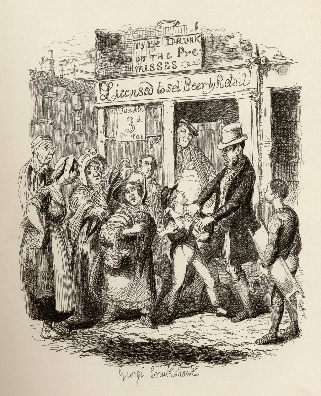 Oliver hävdade av sina tillgivna vänner, från "The Adventures of Oliver Twist" av Charles Dickens (1812-70) 1838, publicerad av Chapman und Hall, 1901 av George Cruikshank