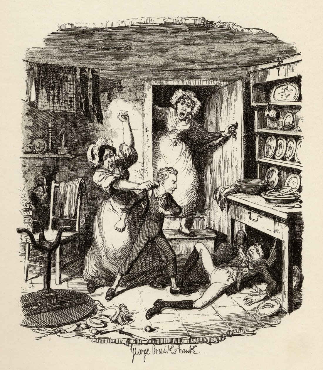 Oliver plockar upp en ande, från "The Adventures of Oliver Twist" av Charles Dickens (1812-70) 1838, publicerad av Chapman und Hall, 1901 av George Cruikshank