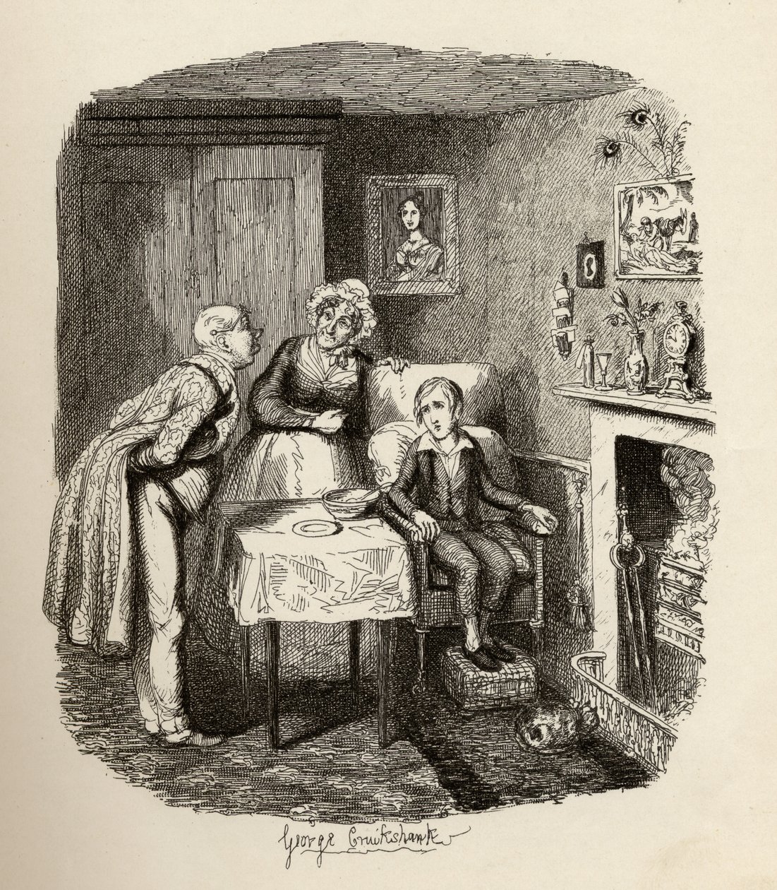 Oliver återhämtar sig från febern, från "The Adventures of Oliver Twist" av Charles Dickens (1812-70) 1838, utgiven av Chapman und Hall, 1901 av George Cruikshank