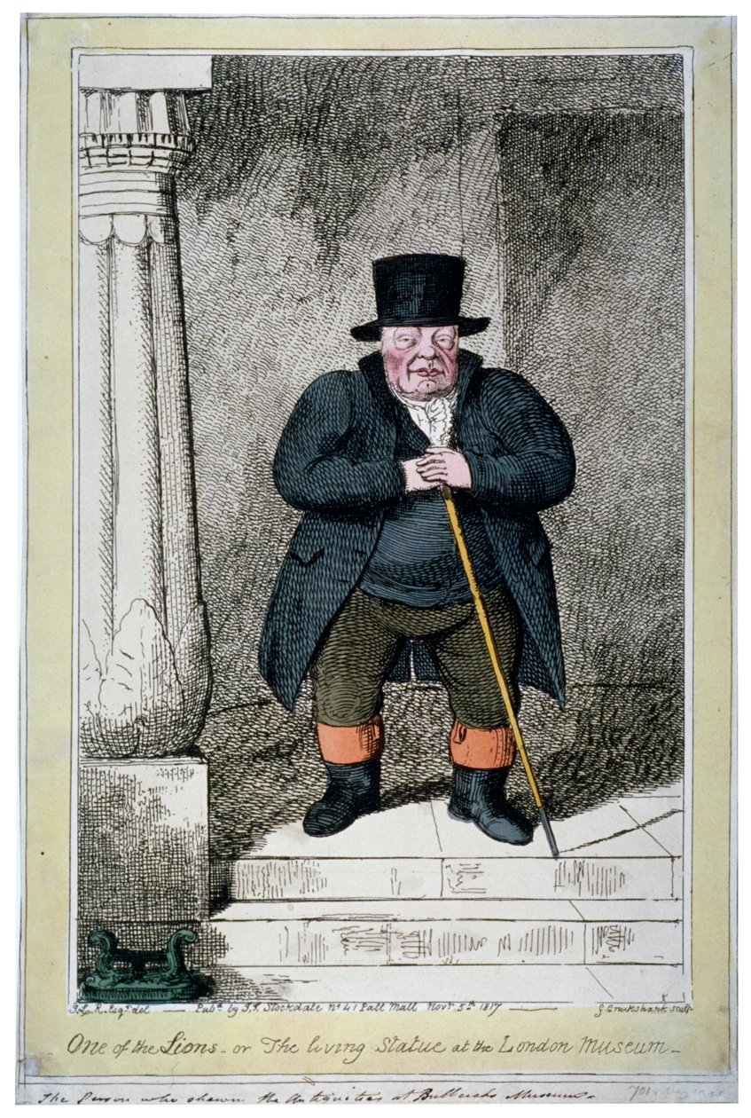 "Ett av lejonen - eller den levande statyn på London Museum", 1817 av George Cruikshank