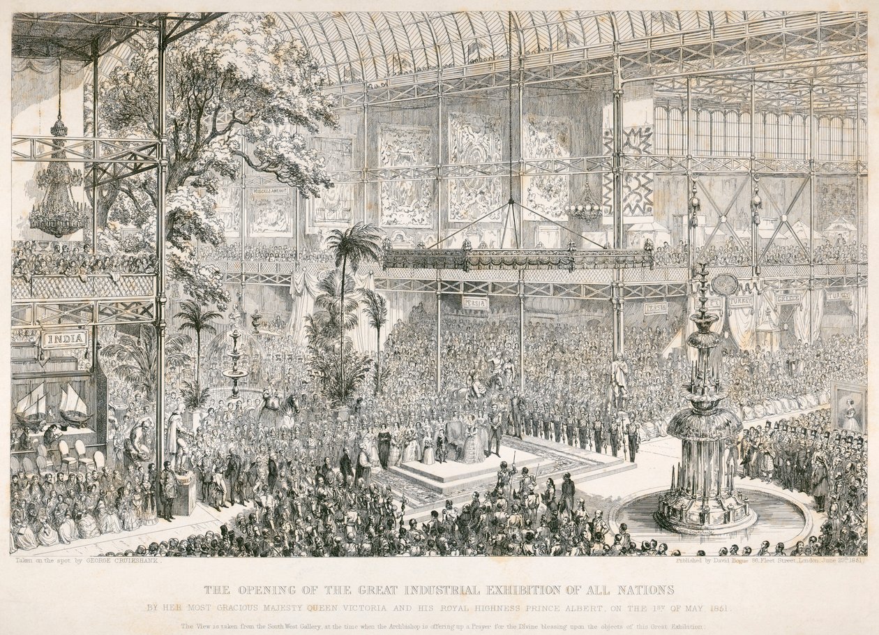 Invigning av den stora utställningen, Crystal Palace, Hyde Park, London, 1851 av George Cruikshank