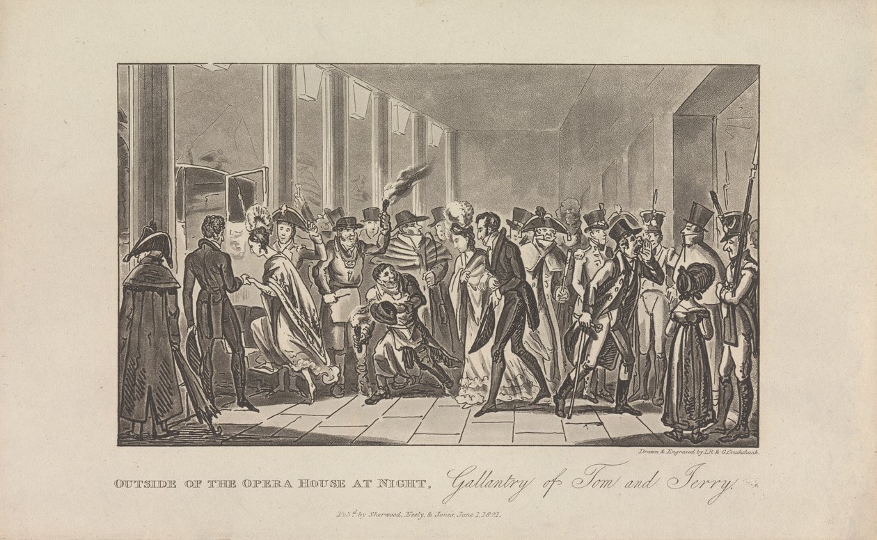 Utanför operahuset på natten av George Cruikshank