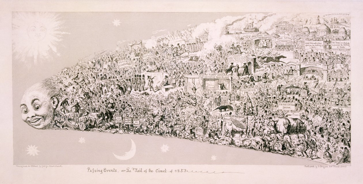 "Förbigående händelser, eller svansen på kometen 1853" av George Cruikshank