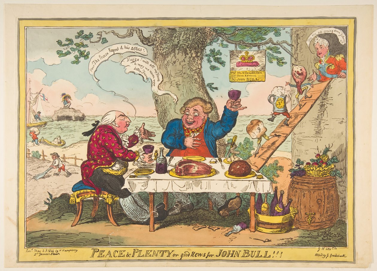 Fred och överflöd eller goda nyheter för John Bull!!!, 25 maj 1814. av George Cruikshank