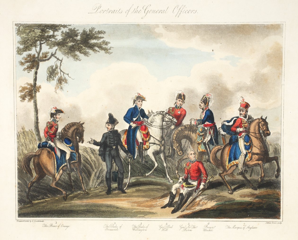 Porträtt av generalofficerarna, pub. H. Colburn, engr Rouse, 1816 av George Cruikshank