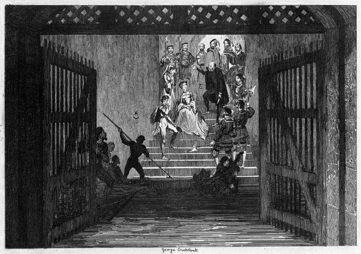Prinsessan Elizabeth fördes som fånge till Tower of London, 1554 1840. av George Cruikshank