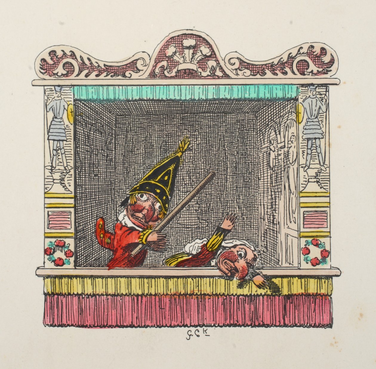 Punch and Judy från Punch and Judy pub. 1827 (handfärgad gravyr) av George Cruikshank