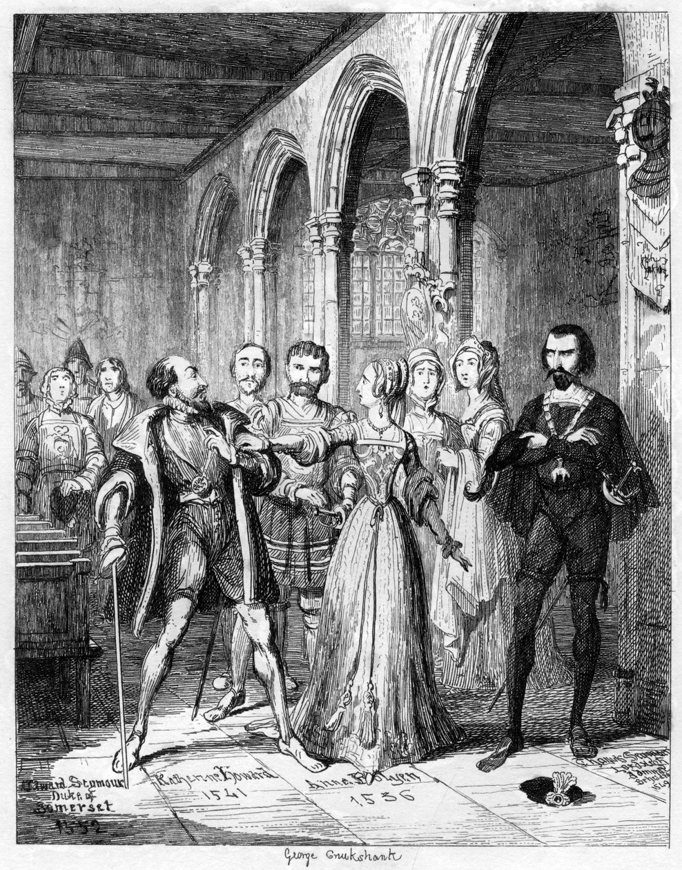 Drottning Jane mellan Northumberland och Simon Renard, 1553 1840. av George Cruikshank