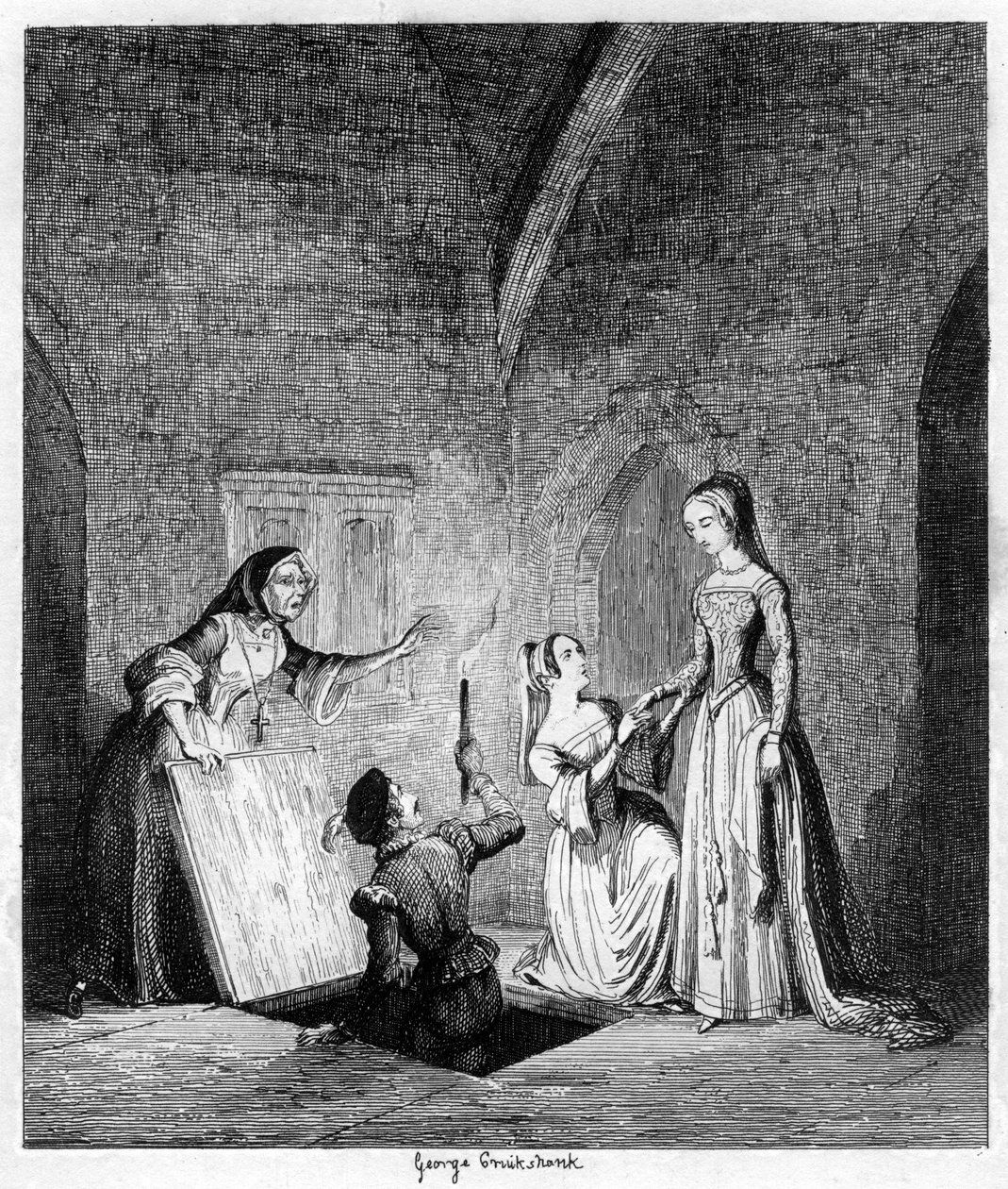 Drottning Janes flykt från tornet, 1553 1840 av George Cruikshank