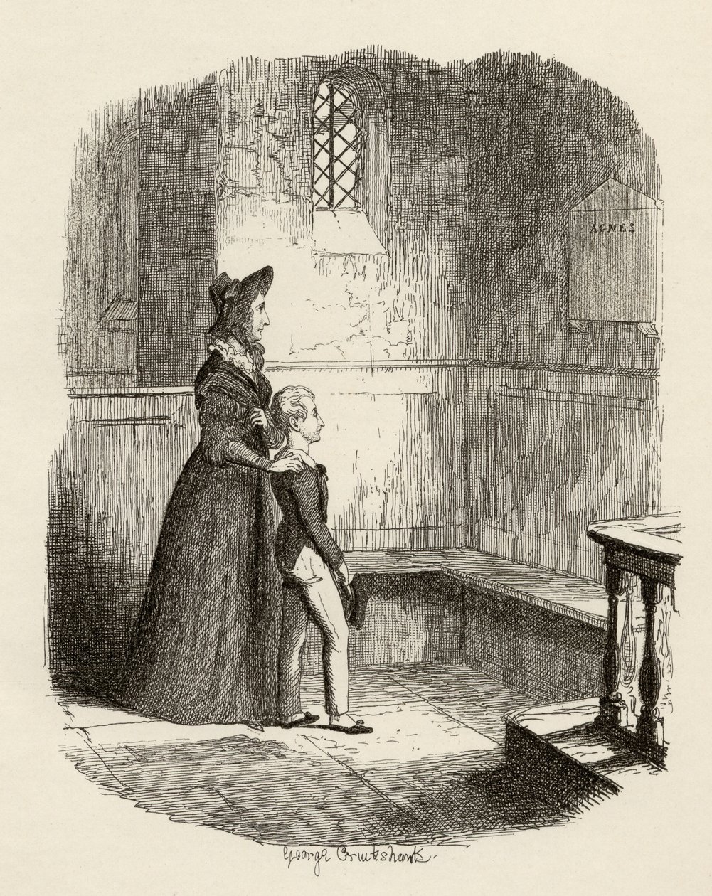 Rose Maylie och Oliver, från "The Adventures of Oliver Twist" av Charles Dickens (1812-70) 1838, publicerad av Chapman und Hall, 1901 av George Cruikshank