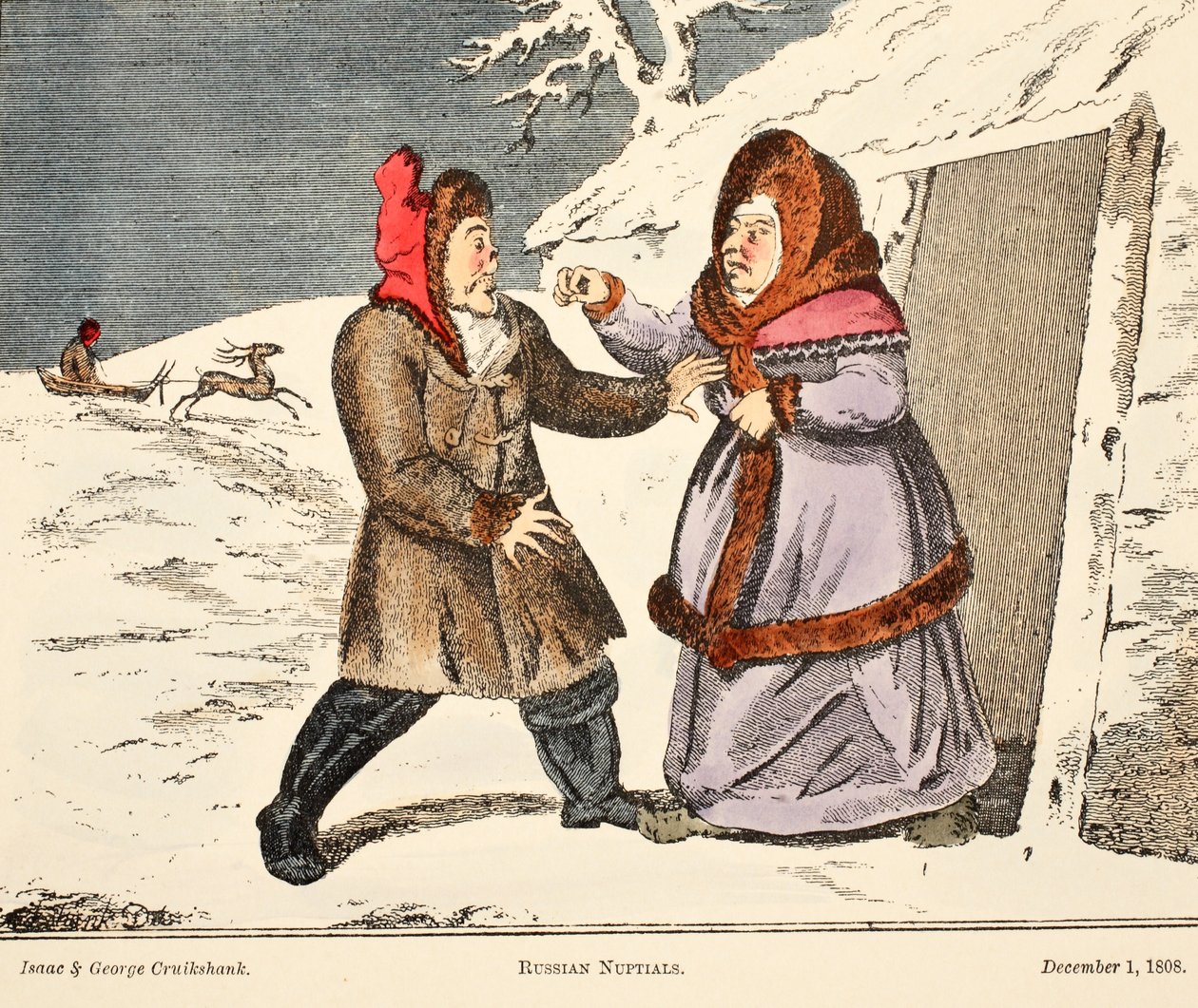 Russian Nuptials, pub. 1808 (handfärgad gravyr) av George Cruikshank
