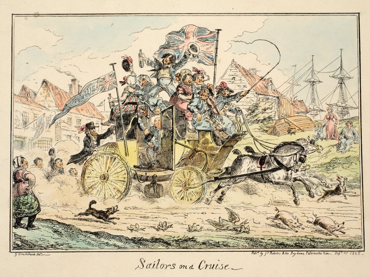 Sailors on a Cruise, från Greenwich Hospital, en serie sjöskisser, beskrivande av ett liv som en man-of-wars man, pub. 1826 (handfärgad gravyr) av George Cruikshank