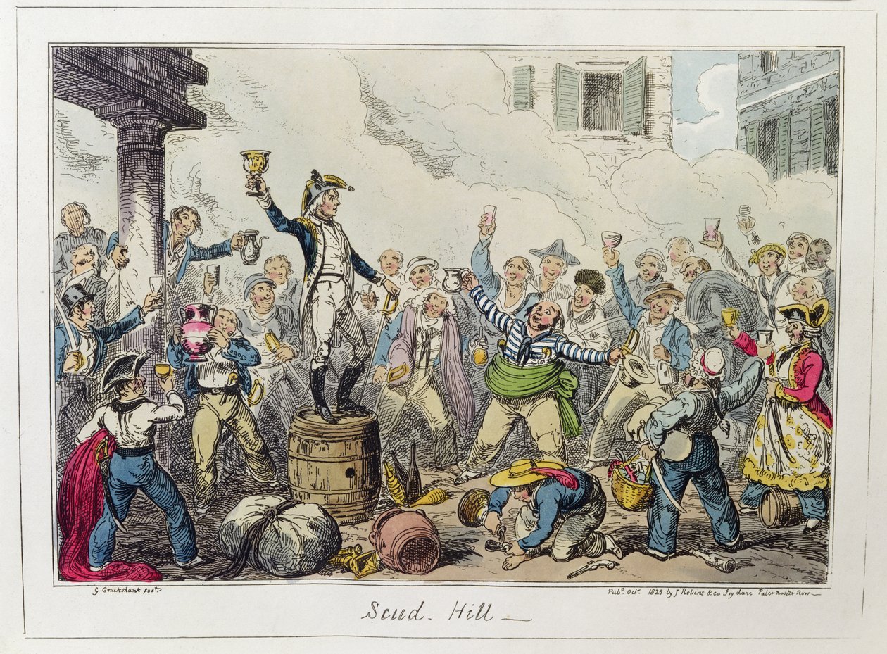 Scud Hill, publicerad av James Robins und Co., oktober 1825 (färgad etsning) av George Cruikshank