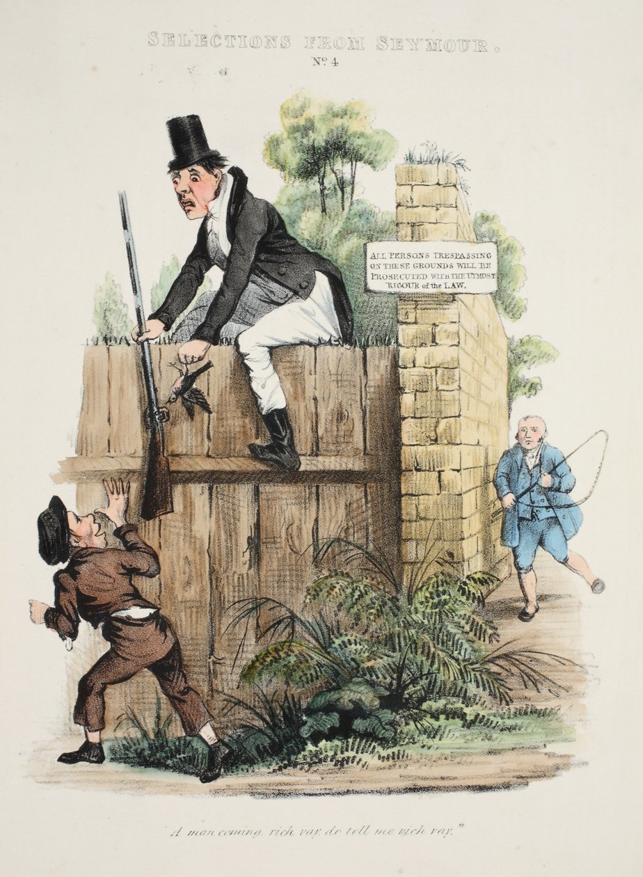 Urval från Seymour: Nr 4, A man coming rich vay do tell me vich vay. , pub c. 1840 (handfärgad gravyr) av George Cruikshank