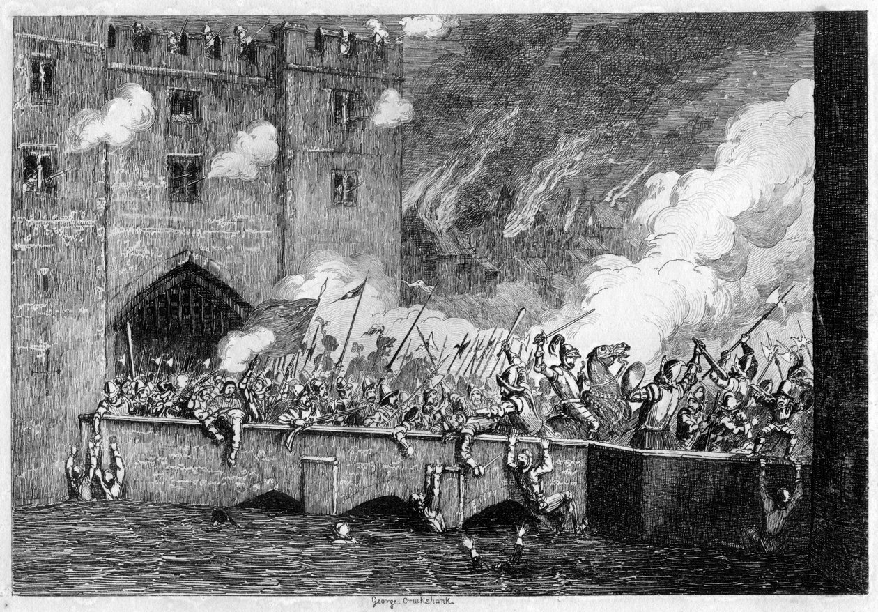 Sir Thomas Wyatt attackerade By-ward Tower, 1554 1840. av George Cruikshank