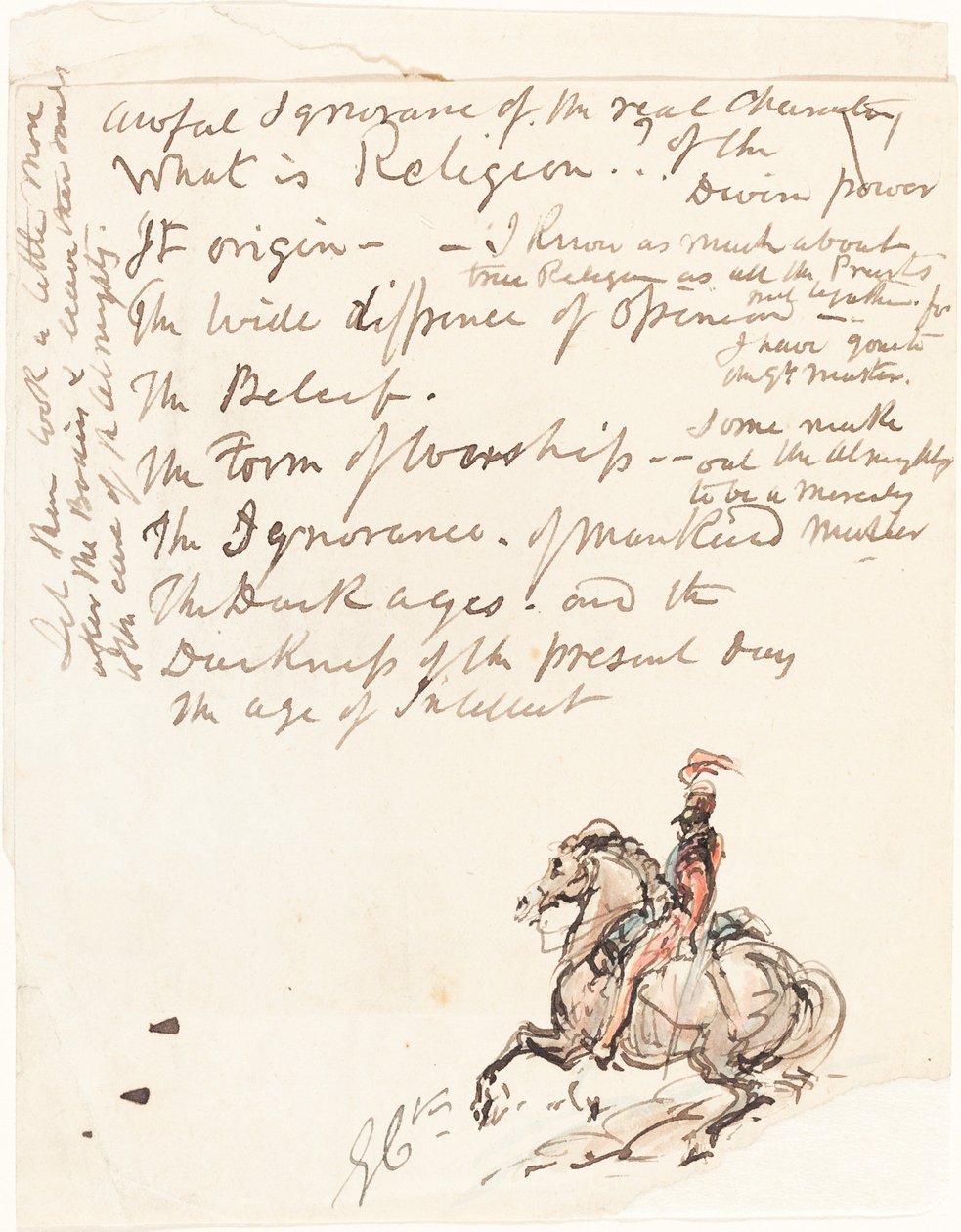 Skiss av Mounted Hussar av George Cruikshank