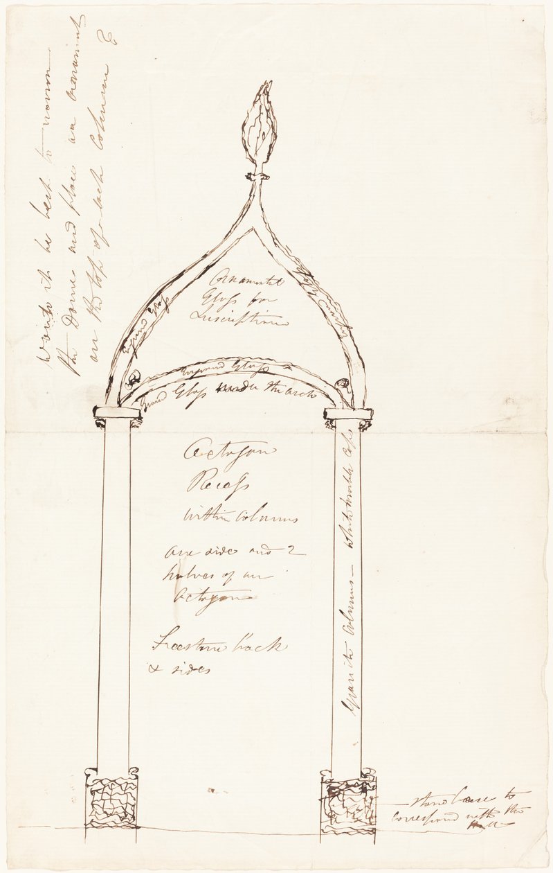 Skiss av Octagon Recess med kolumner av George Cruikshank