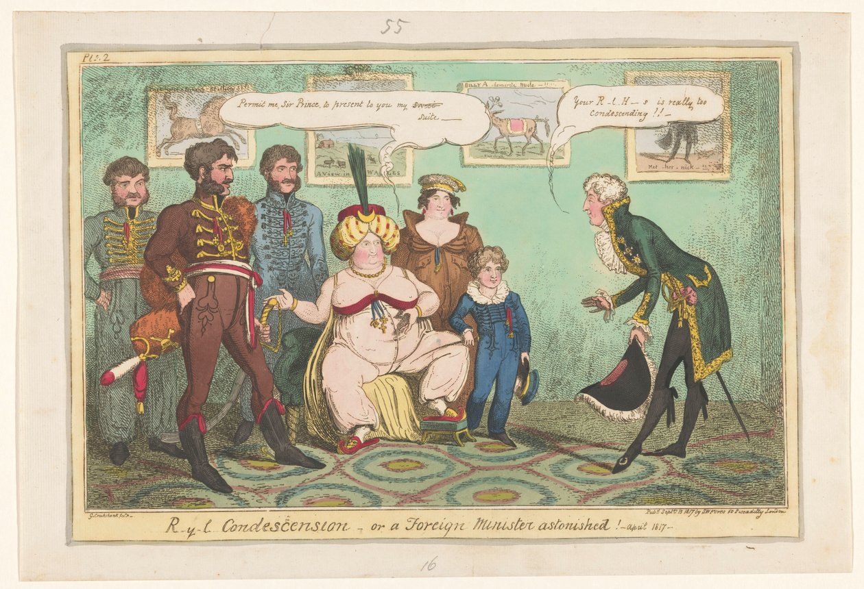 Spotprent på prinses Caroline, 1817 R-y-l Nedlåtenhet eller en utrikesminister förvånad! av George Cruikshank