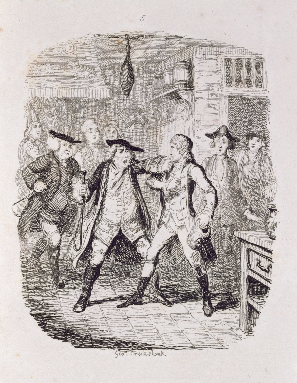 Squire Western Seizing Jones i Upton, från "Tom Jones, the History of a Foundling", graverad av konstnären, illustration från "The Works of Henry Fielding", pub. av Henry G. Bohn, 1853 av George Cruikshank