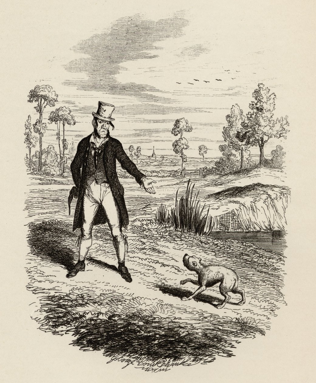 Sykes försöker förstöra sin hund, från "The Adventures of Oliver Twist" av Charles Dickens (1812-70) 1838, publicerad av Chapman und Hall, 1901 av George Cruikshank