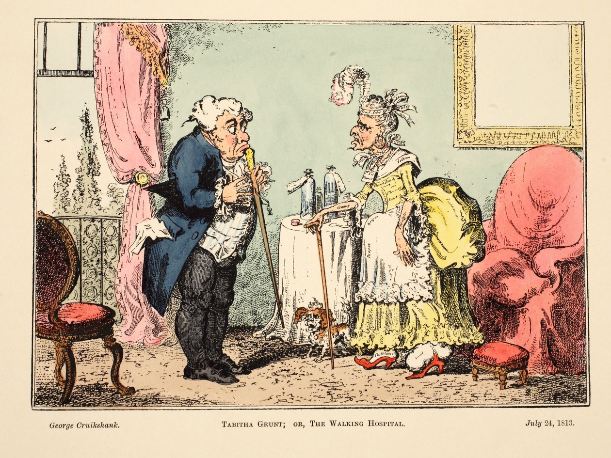 Tabitha Grunt; eller, The Walking Hospital, pub. 1813 (handfärgad gravyr) av George Cruikshank