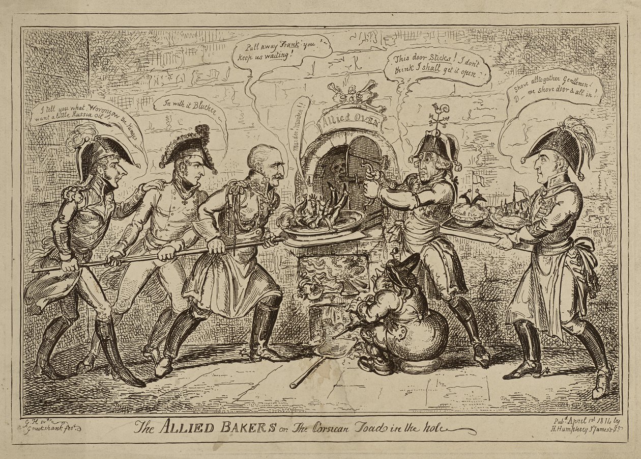 The Allied Bakers or The Corsican Toad in the Hole, publicerad 1 april av George Cruikshank