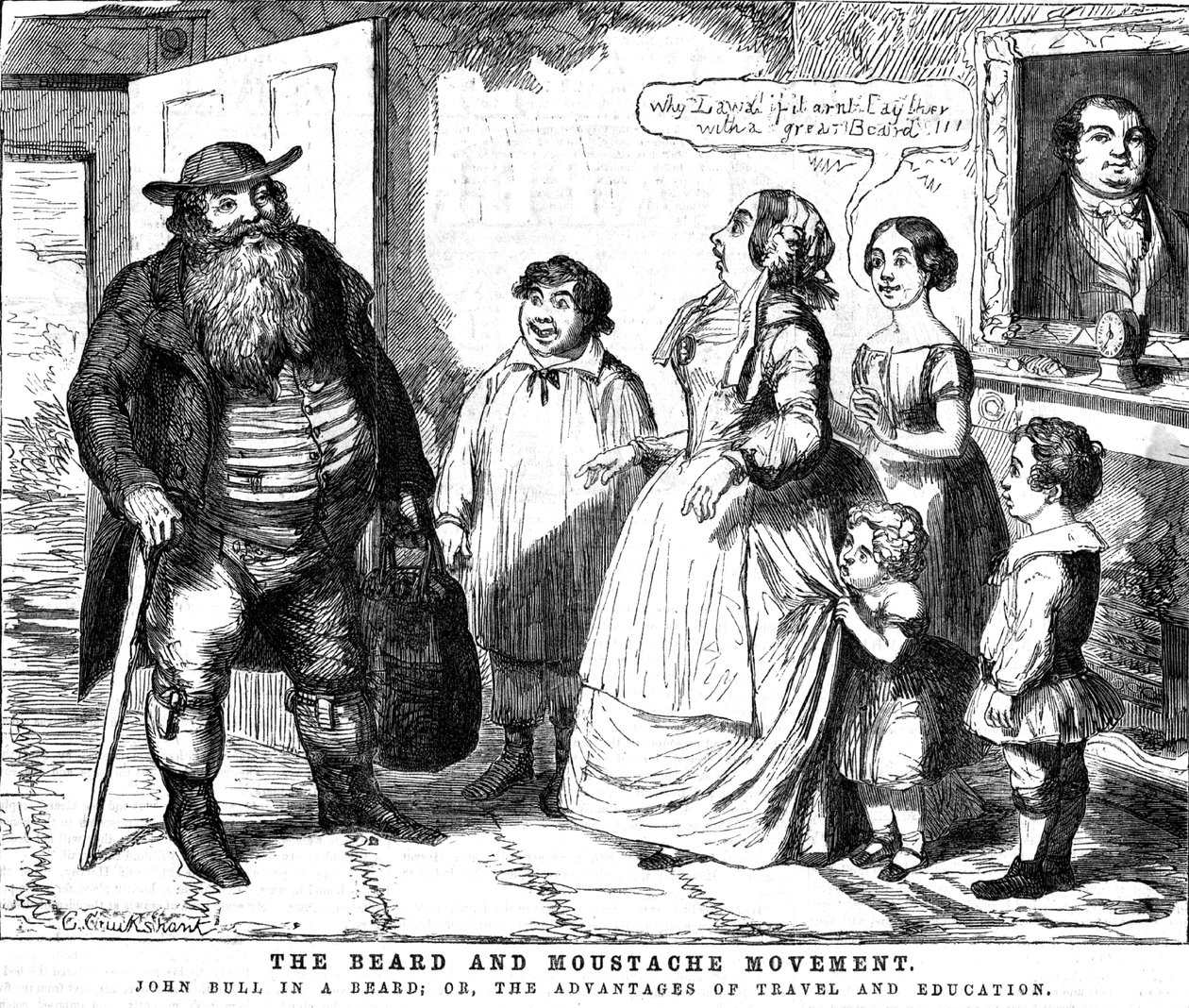 Skägg- och mustaschrörelsen, 1854 av George Cruikshank