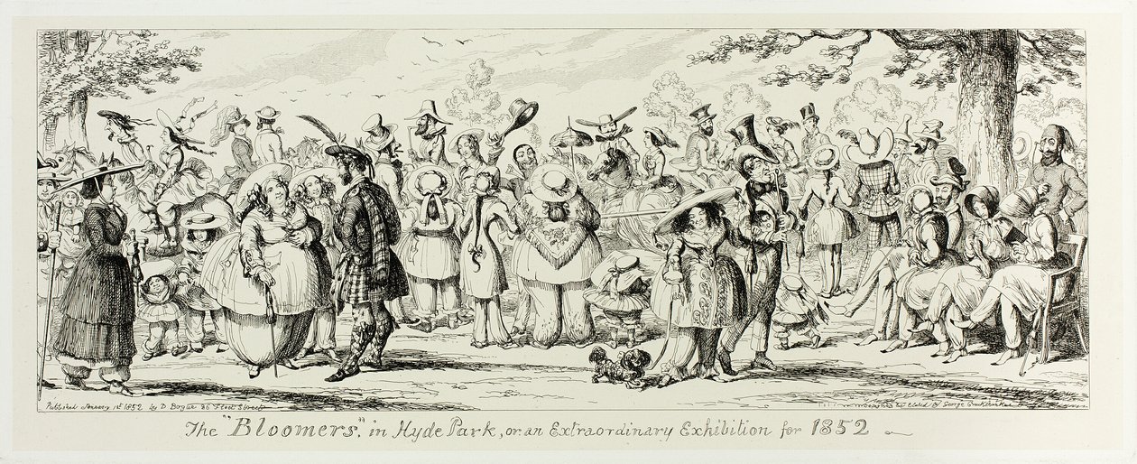 The "Bloomers" in Hyde Park, or an Extraordinary Exhibition for 1852 från George Cruikshanks ståletsningar till The Comic Almanacks: 1835-1853 av George Cruikshank