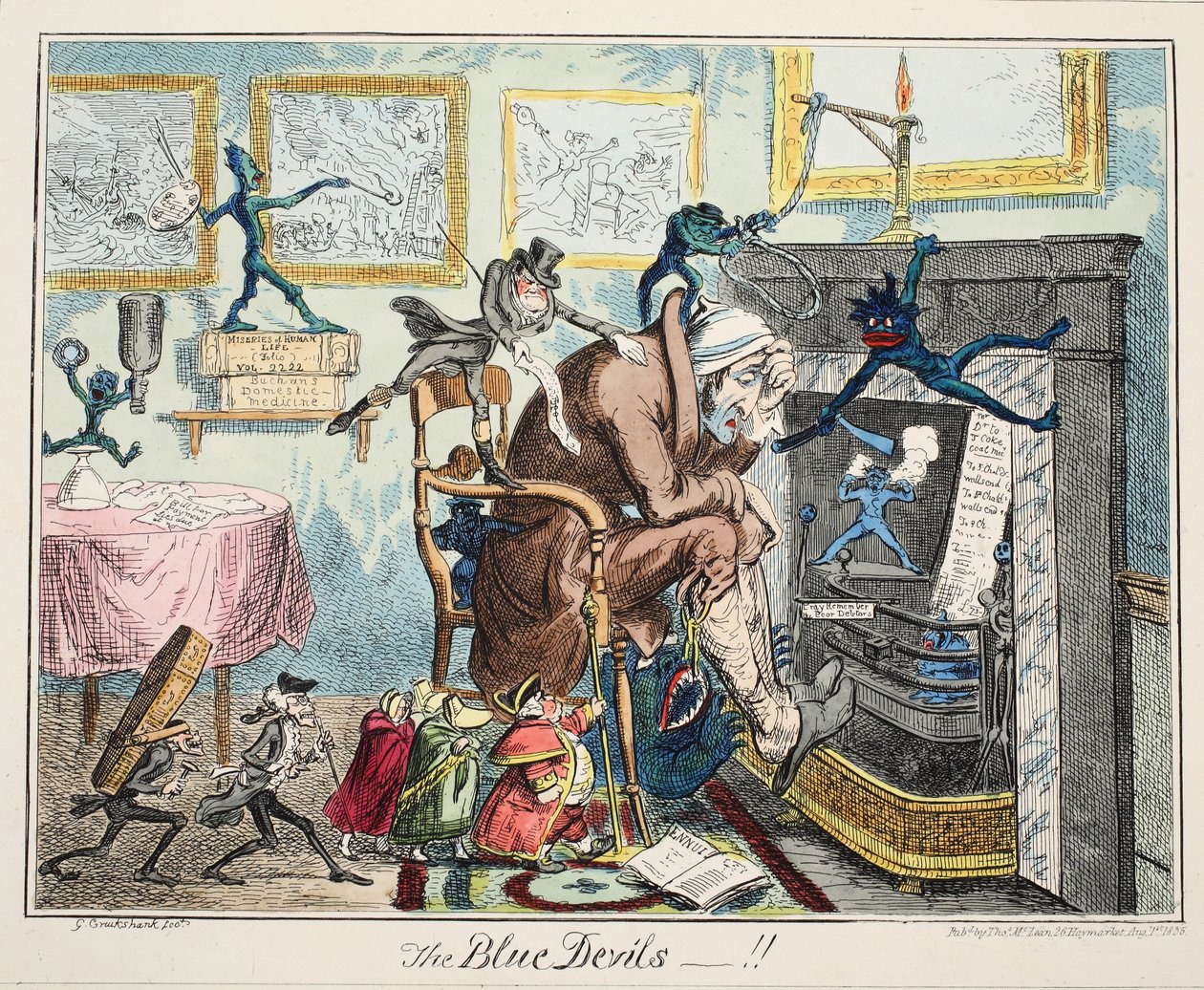 The Blue Devils, pub. 1835 (handfärgad gravyr) av George Cruikshank