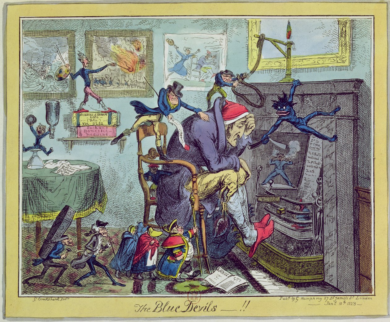 "The Blue Devils!", publicerad av Hannah Humphrey den 10 januari 1823. av George Cruikshank
