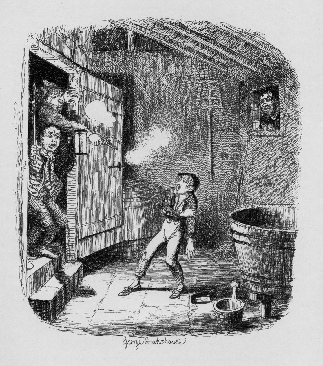 Inbrottet, från "The Adventures of Oliver Twist" av Charles Dickens (1812-70) 1838, utgiven av Chapman und Hall, 1901 av George Cruikshank
