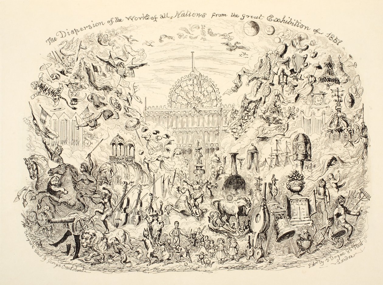 Spridningen av alla nationers verk från den stora utställningen 1851, pub. 1851 av George Cruikshank