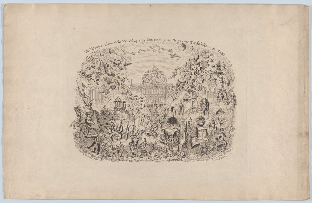 Spridningen av alla nationers verk från den stora utställningen 1851, 1851., 1851. av George Cruikshank
