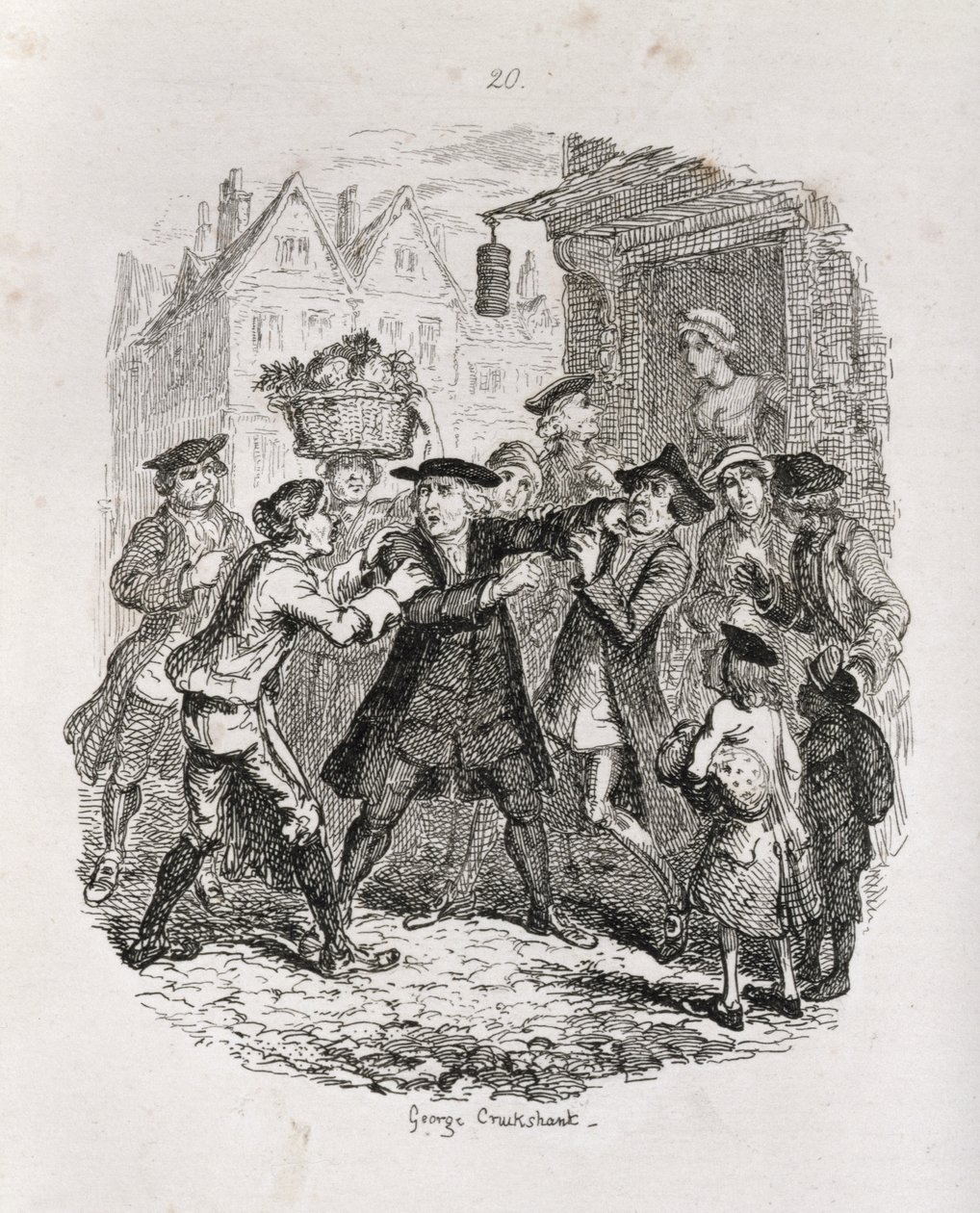 Doktorn som griper advokat Murphy, från "Amelia", graverad av konstnären, illustration från "The Works of Henry Fielding", pub. av Henry G. Bohn, 1853 av George Cruikshank