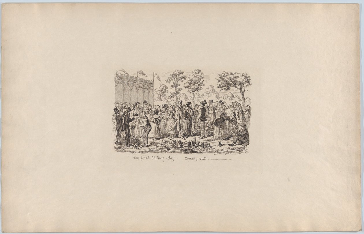 Den första Shilling-dagen kommer ut, 1851, 1851. av George Cruikshank
