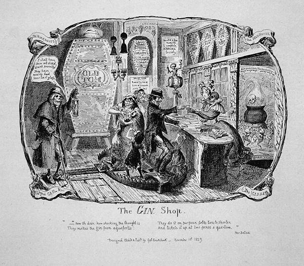 The Gin Shop, från "Scraps and Sketches", del II, skylt 3 av George Cruikshank