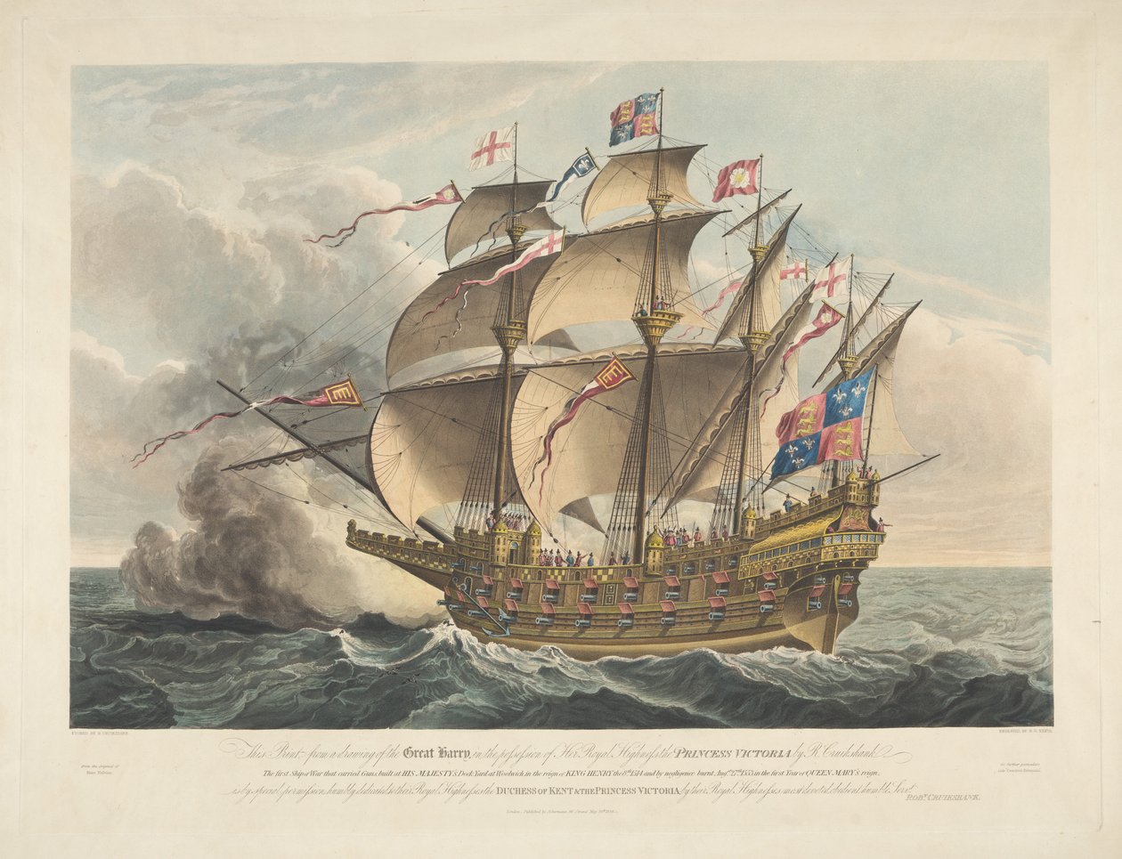 Great Harry. Det första krigsfartyget som bar kanoner av George Cruikshank