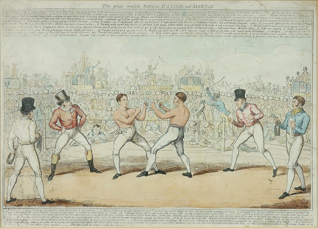 Den stora matchningen mellan Randall och Martin (färgad gravyr) av George Cruikshank