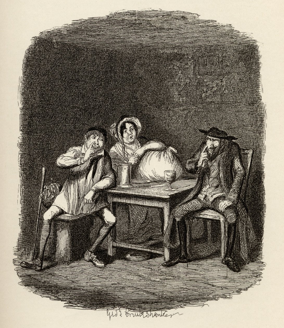 Juden och Morris Bolter börjar förstå varandra, från "The Adventures of Oliver Twist" av Charles Dickens (1812-70) 1838, publicerad av Chapman und Hall, 1901 av George Cruikshank