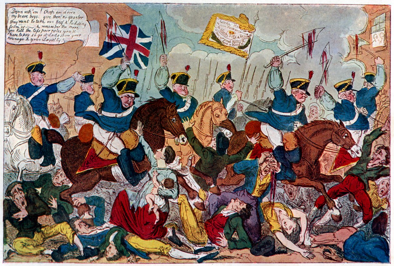 Massakern i Peterloo, eller Britons Strike Home, 1819 1904. av George Cruikshank