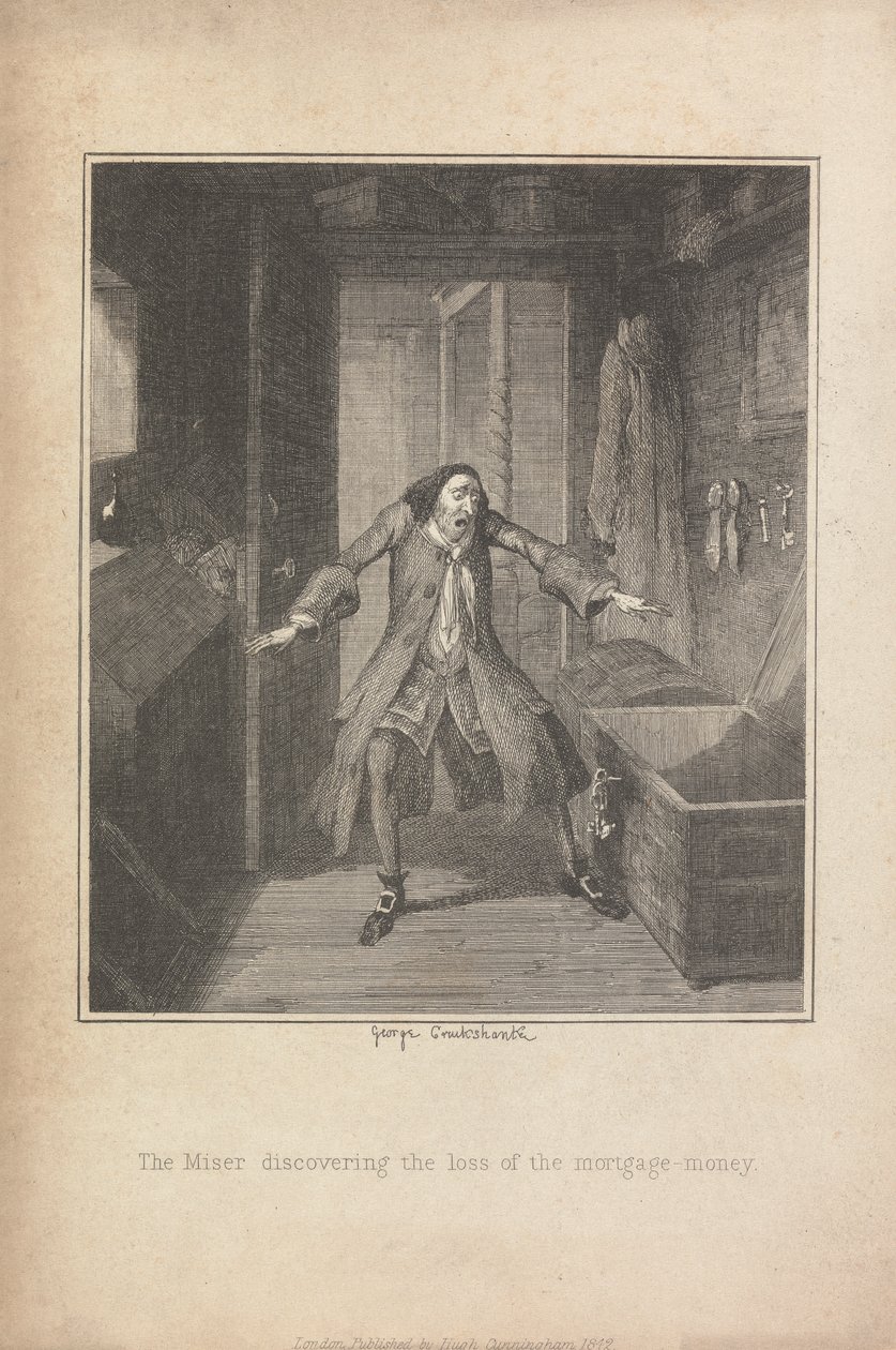 Snålen upptäcker förlusten av bolånepengarna av George Cruikshank