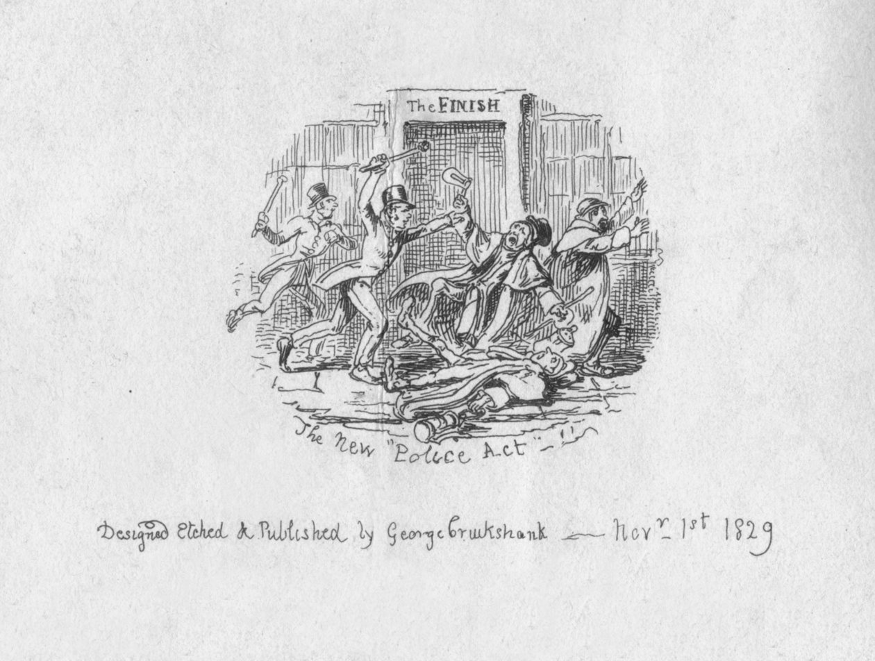 Den nya polislagen, 1829 av George Cruikshank