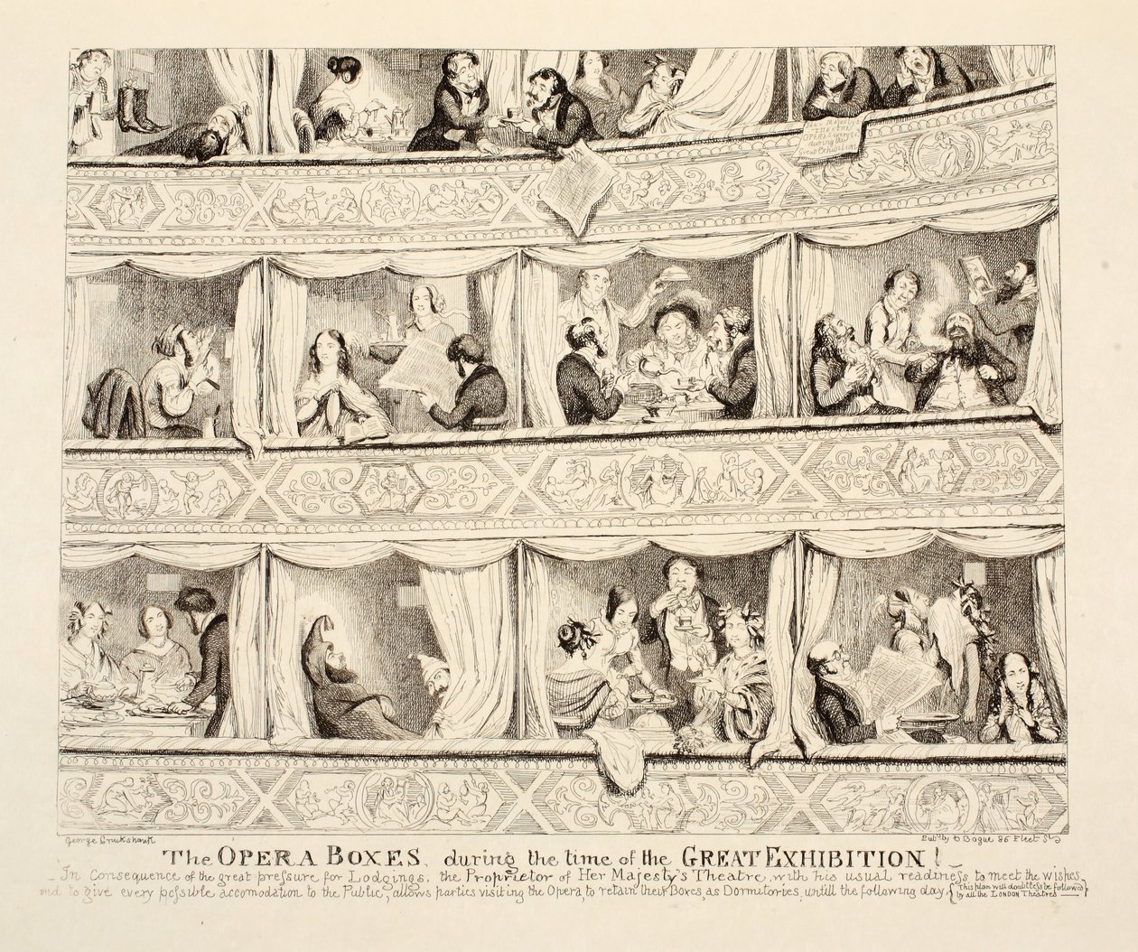 Operaboxarna under den stora utställningens tid, pub. 1851 av George Cruikshank