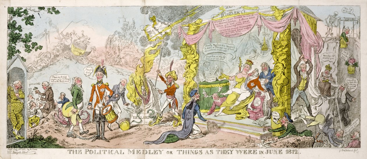 "The Political Medley" eller "Things as They Were i juni 1812", pub. 1812 av George Cruikshank
