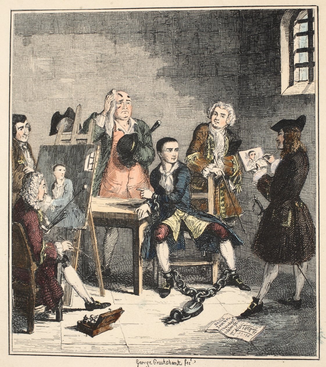 The Portrait, illustration från Jack Sheppard: A Romance av William Harrison Ainsworth, publicerad 1839 (handfärgad etsning) av George Cruikshank