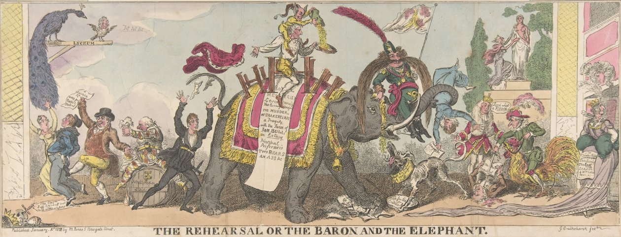 Repetitionen eller baronen och elefanten, 1 januari 1812., 1 januari 1812. av George Cruikshank