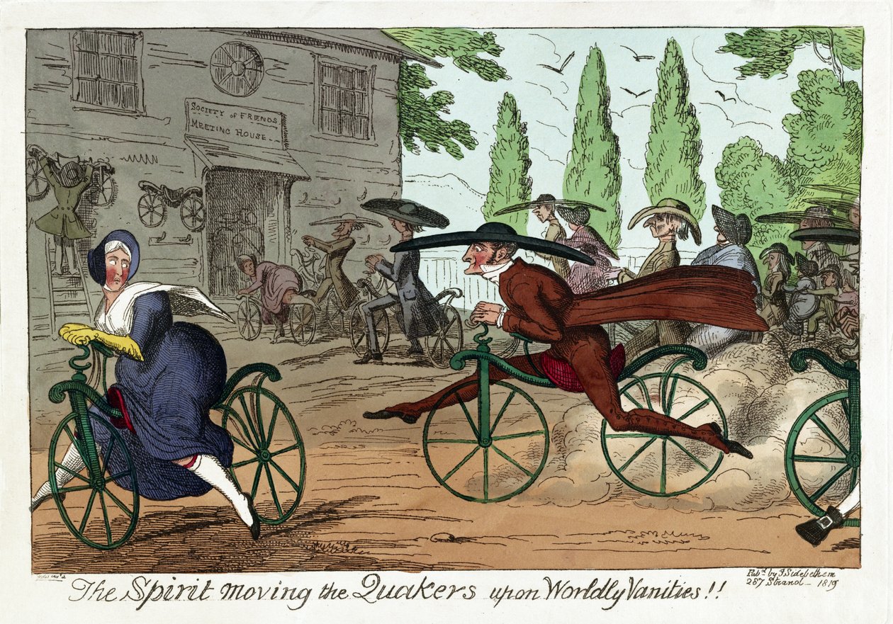 Anden som flyttar kväkarna på världsliga fåfänga!!, pub. 1819 (handfärgad gravyr) av George Cruikshank