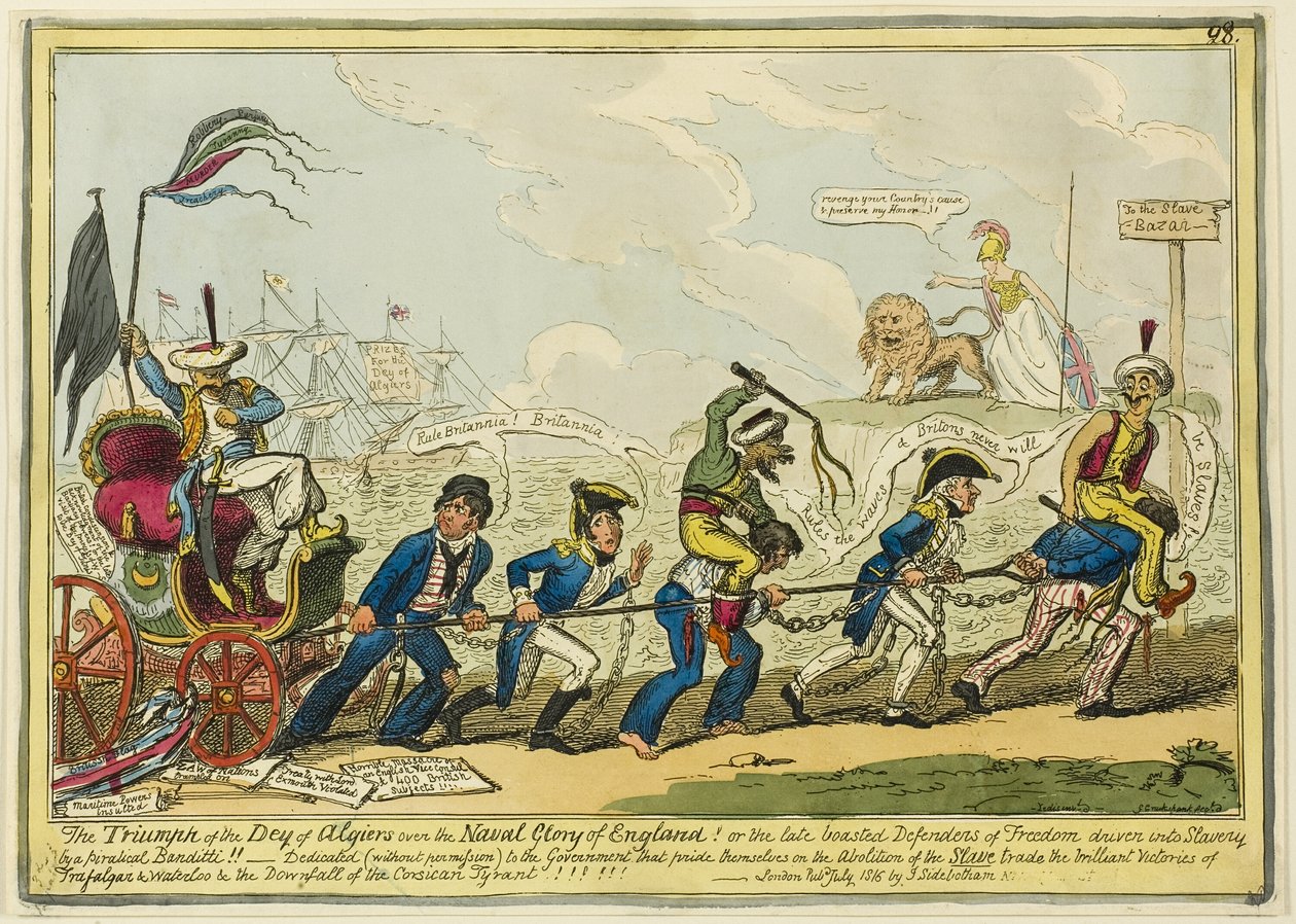 Triumfen av Dey av Alger över Englands marina ära!! av George Cruikshank