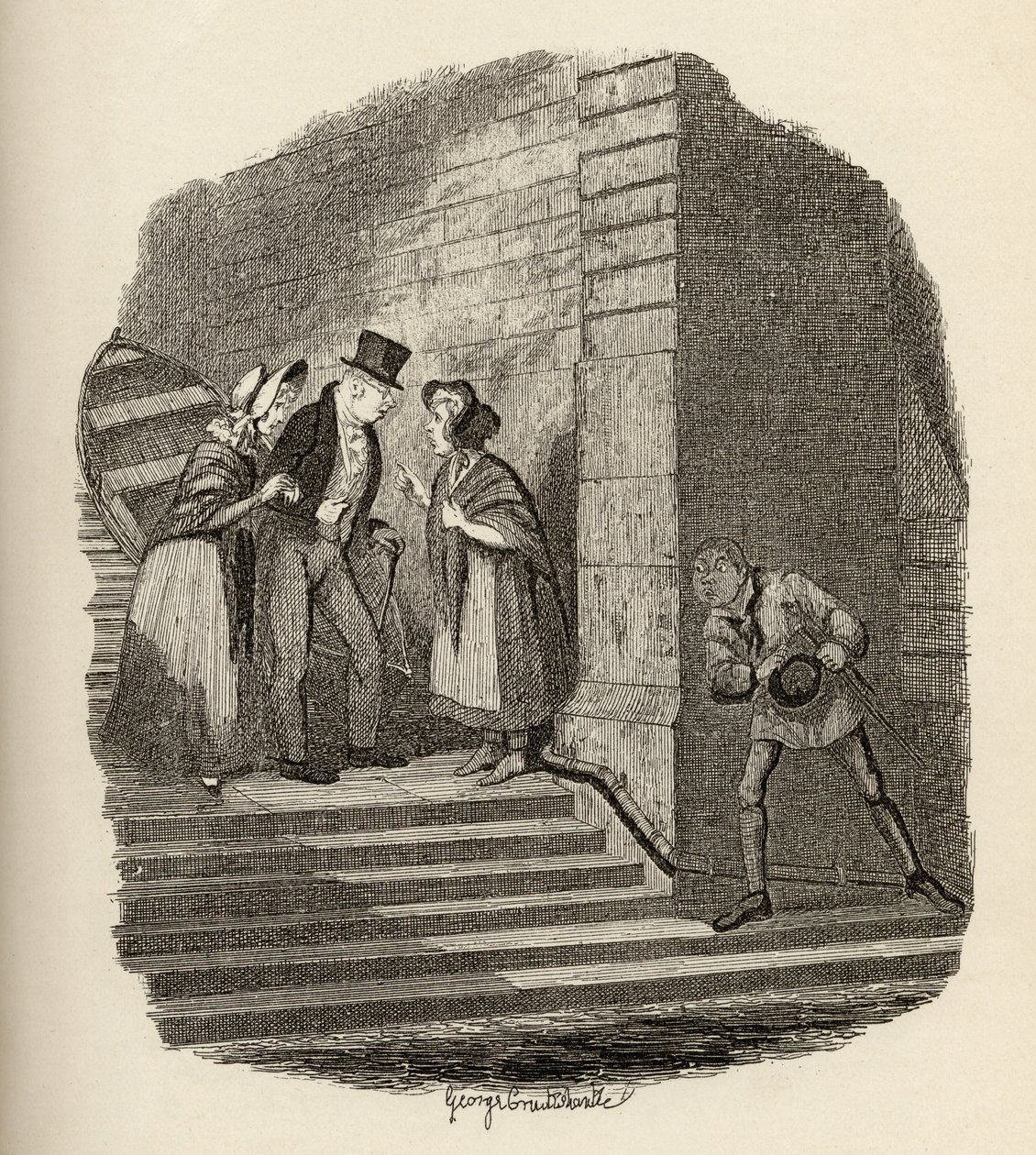 Mötet, från "The Adventures of Oliver Twist" av Charles Dickens (1812-70) 1838, publicerad av Chapman und Hall, 1901 av George Cruikshank