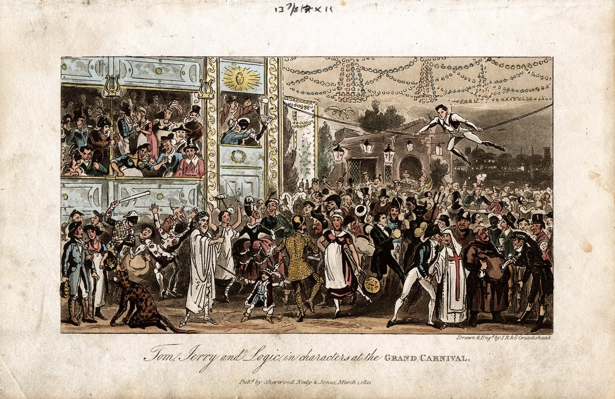 Tom, Jerry och logik vid den stora karnevalen, 1821 av George Cruikshank
